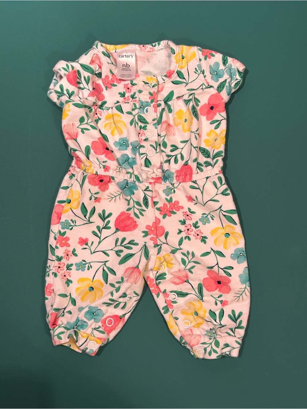 Carter's Floral Cotton Romper in Pink, Yellow & Green